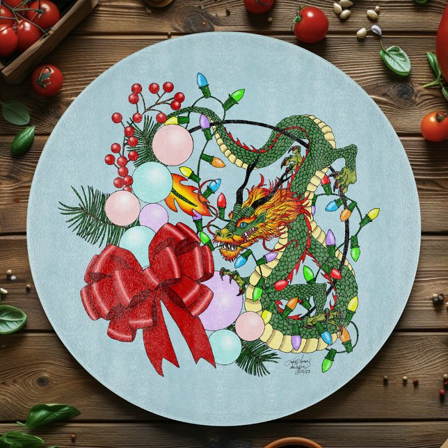 Fantasy Chinese Dragon Christmas Wreath Fantasy Cutting Board (Creator Uploaded)