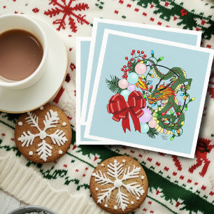 Fantasy Chinese Dragon Christmas Wreath Fantasy Napkin