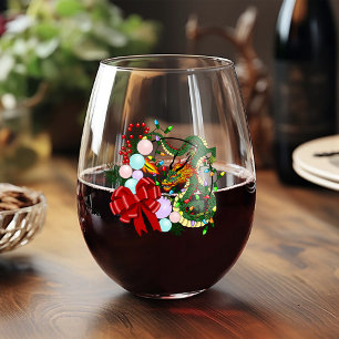 Fantasy Chinese Dragon Christmas Wreath Fantasy Stemless Wine Glass