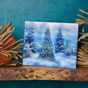 Fantasy Christmas Tree in the Snow and Clouds Plaque