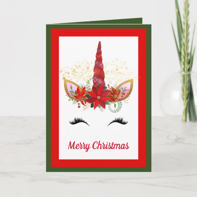 Fantasy Christmas unicorn add message card (Front)