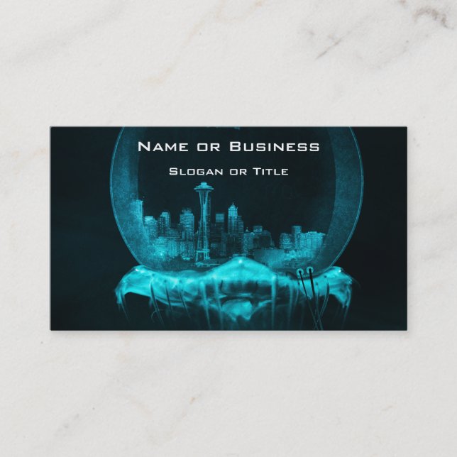 Fantasy City in a Snowglobe with a Blimp Business Card (Front)