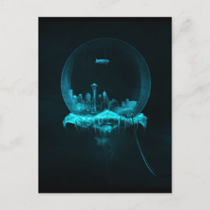 Fantasy City in a Snowglobe with a Blimp Postcard