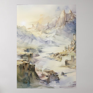 Fantasy Cliffside Fortress Overlooking the Sea Poster