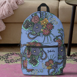Fantasy Colourful Doodle Flowers on Purple Lavende Printed Backpack