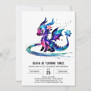 Fantasy Colourful Dragon Digital Girl Birthday  Invitation