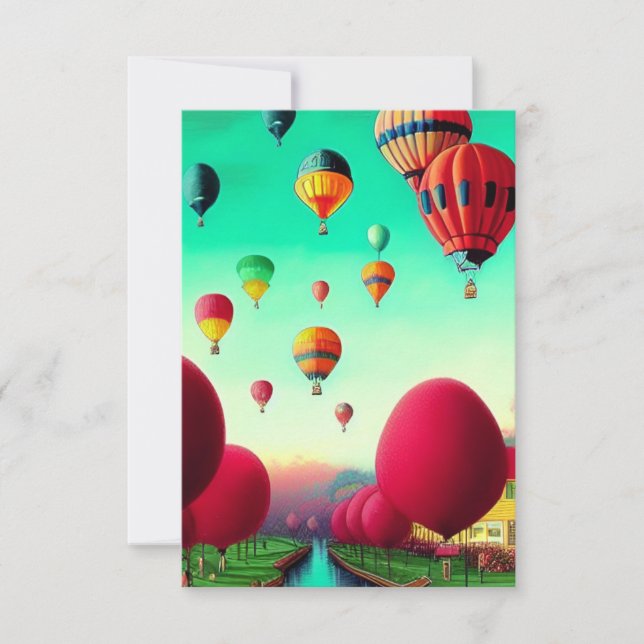 Fantasy colourful hot air balloons flying thank you card (Front)