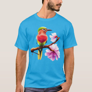 Fantasy Colourful Roller Bird Cherry Blossom T-Shirt