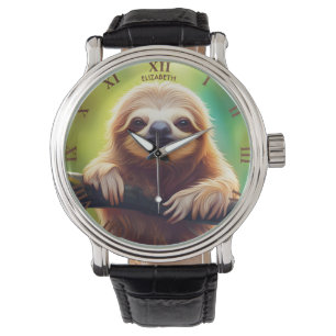 Fantasy Colourful Sloth Art Deco Style Watch
