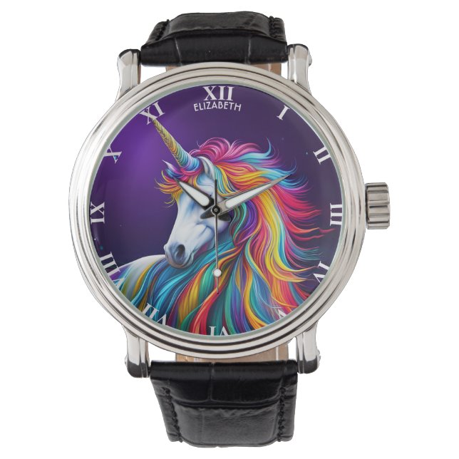 Fantasy Colourful Unicorn Art Deco Style Watch (Front)