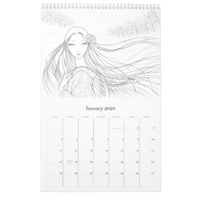 Fantasy Colouring Calendar (Jan 2026)