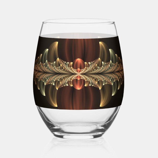 Fantasy Construction Shiny Abstract Fractal Art Stemless Wine Glass (Front)