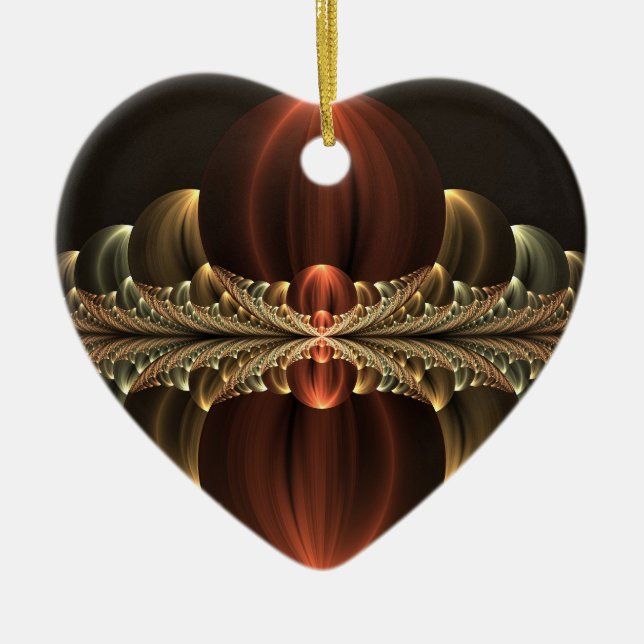 Fantasy Construction Shiny Abstract Fractal Heart Ceramic Ornament (Front)