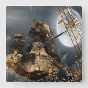 Fantasy  Crane Operator Men in Bucket Trust Night Square Wall Clock