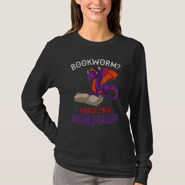 Fantasy Creature Book Reading Bookworm  Book Drago T-Shirt (Front)