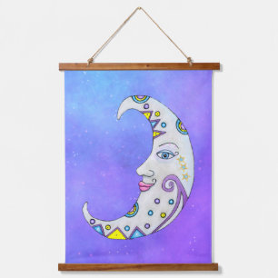Fantasy Crescent Moon Abstract Colorful Shapes Sky Hanging Tapestry