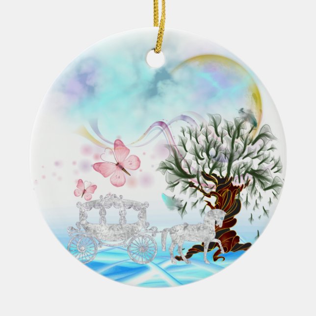Fantasy Crystal Horse Carriage Ceramic Tree Decoration (Front)