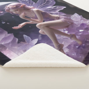 Fantasy Crystals Amethyst Fairy  Sherpa Blanket
