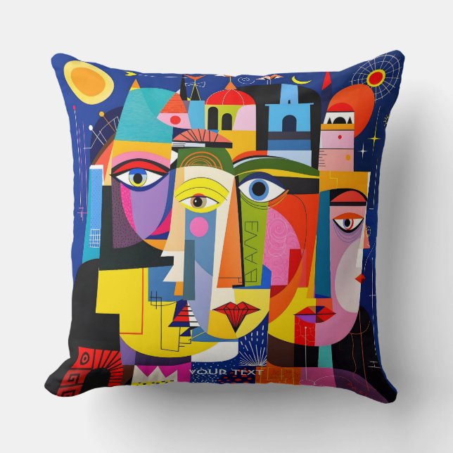 Fantasy Cute Abstract Faces Shapes Cushion (Front)