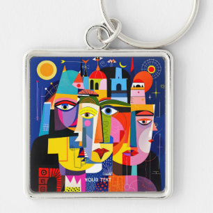 Fantasy Cute Abstract Faces Shapes Key Ring