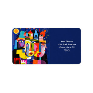 Fantasy Cute Abstract Faces Shapes Label