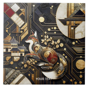 Fantasy Cute Abstract Fox Art Ceramic Tile