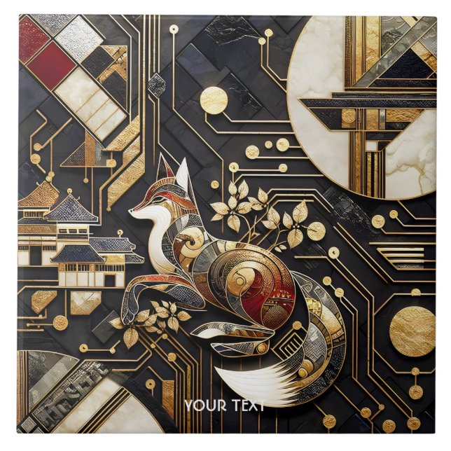 Fantasy Cute Abstract Fox Art Ceramic Tile (Front)