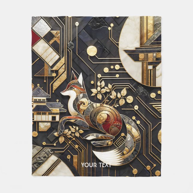 Fantasy Cute Abstract Fox Art Fleece Blanket (Front)
