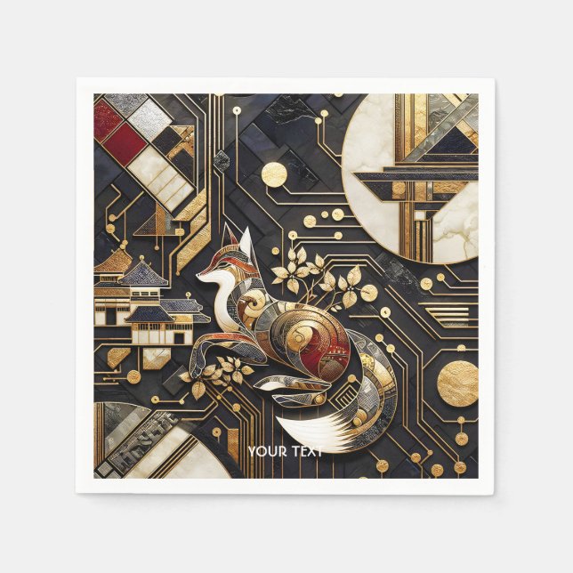 Fantasy Cute Abstract Fox Art Napkin (Front)