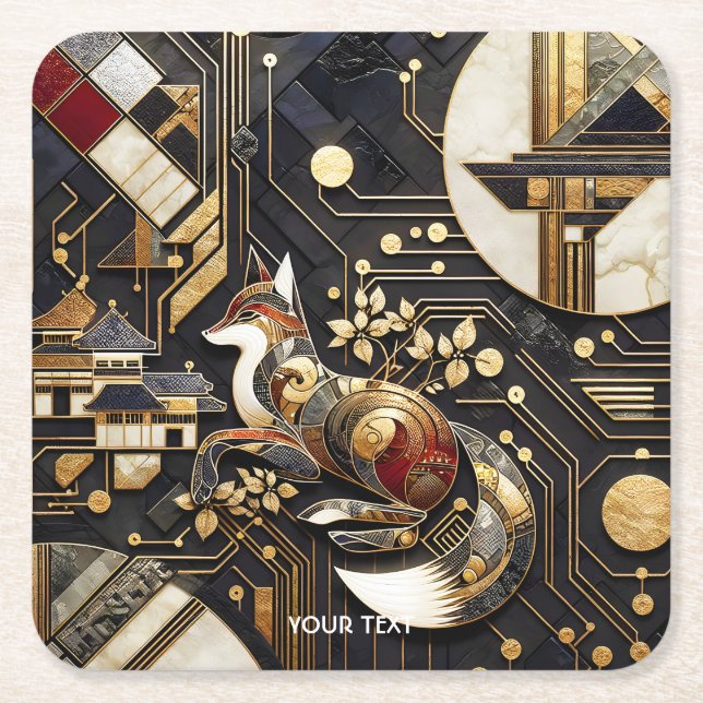 Fantasy Cute Abstract Fox Art Square Paper Coaster (Front)