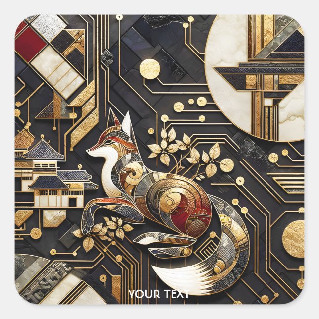 Fantasy Cute Abstract Fox Art Square Sticker (Front)