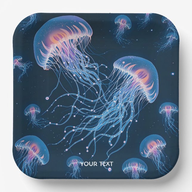 Fantasy Cute Abstract Jellyfish Underwater Paper Plate (Front)