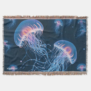 Fantasy Cute Abstract Jellyfish Underwater Throw Blanket