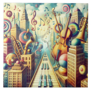 Fantasy Cute Abstract Music City Ceramic Tile