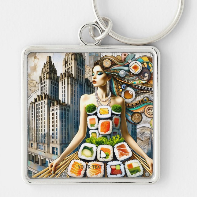 Fantasy Cute Abstract Sushi Dress Key Ring (Front)