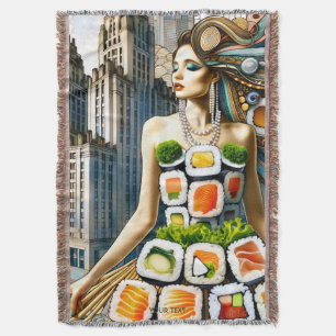 Fantasy Cute Abstract Sushi Dress Throw Blanket