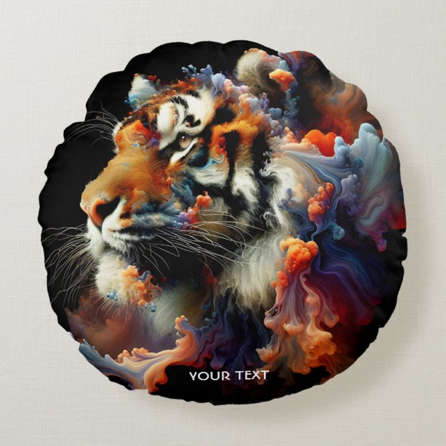Fantasy Cute Abstract Tiger Head Round Cushion (Front)