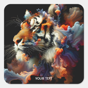 Fantasy Cute Abstract Tiger Head Square Sticker
