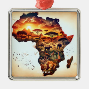 Fantasy Cute Africa Animals Map Metal Ornament