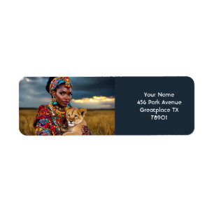 Fantasy Cute African Woman Lion Return Address Label