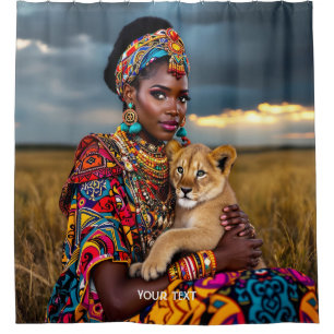 Fantasy Cute African Woman Lion Shower Curtain