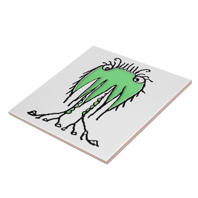 Fantasy cute alien drawing ceramic tile (Side)