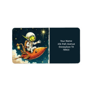 Fantasy Cute Alien Space Ship Label