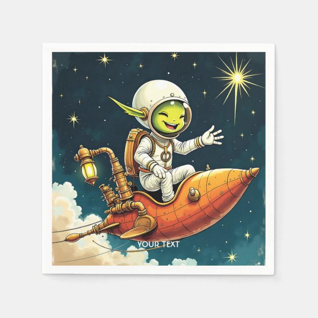 Fantasy Cute Alien Space Ship Napkin (Front)