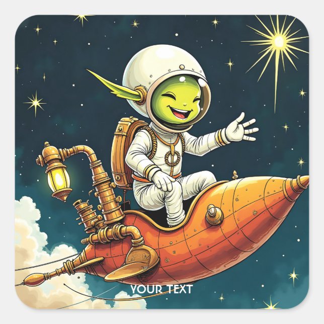 Fantasy Cute Alien Space Ship Square Sticker (Front)