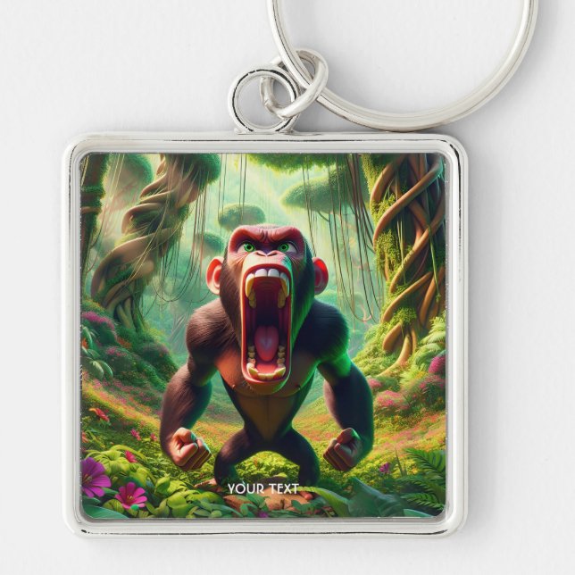 Fantasy Cute Angry Ape Jungle Key Ring (Front)