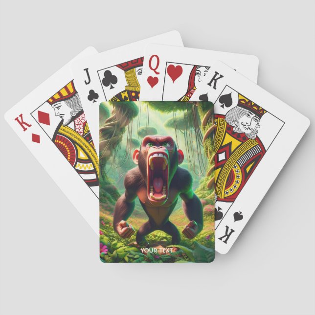 Fantasy Cute Angry Ape Jungle Playing Cards (Back)