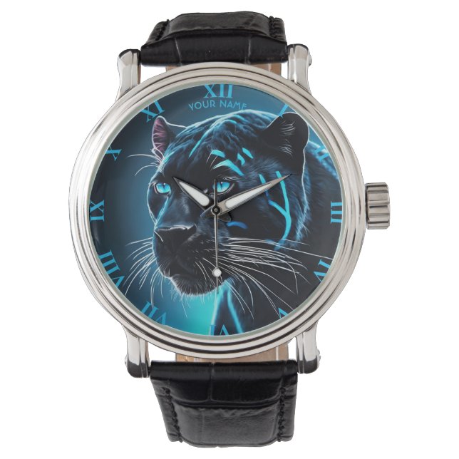 Fantasy Cute Angry Blue Panther Watch (Front)