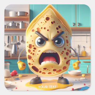 Fantasy Cute Angry Crepe Kitchen Square Sticker