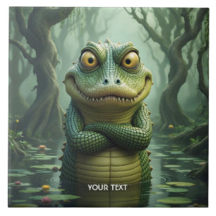 Fantasy Cute Angry Crocodile Trees Ceramic Tile